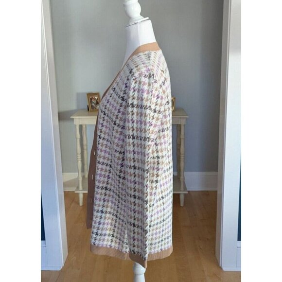 Ann Taylor Petite Boyfriend Houndstooth Long Cardigan Size Medium - Picture 3 of 11
